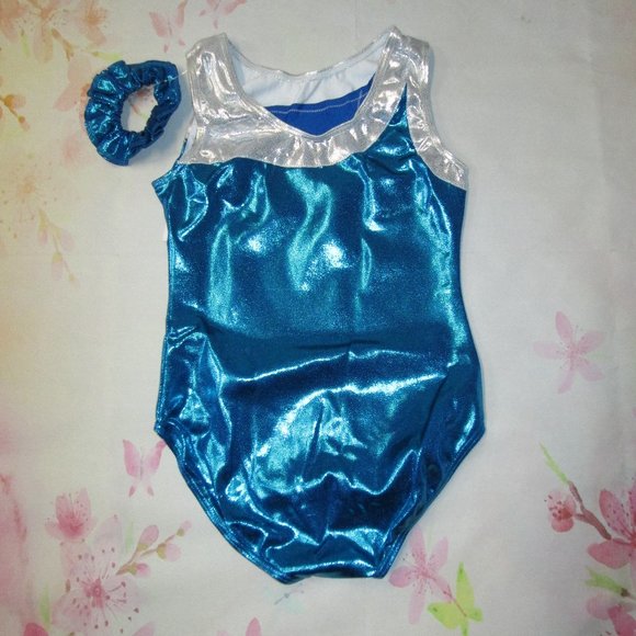 Leotard New Size MC 8-10 or LC 12-14 Gymnastics Blue Pink Metallic Balera - Picture 7 of 8